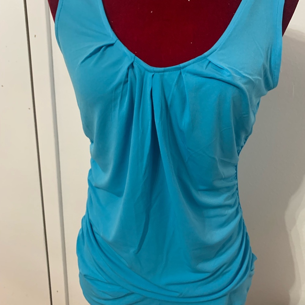 New York & Company Blue Ruched Tank Top